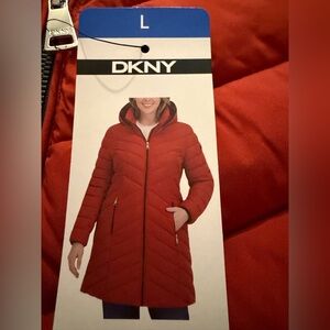 DKNY Women's Red (burned orange) Quilted Jacket L NWT